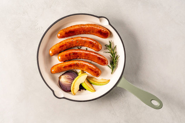 Fully Cooked Crate-Free Apple Gouda Pork Sausage